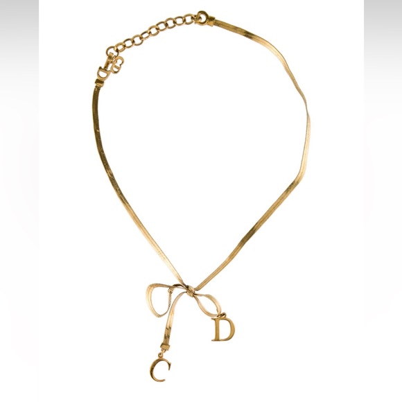 Dior: Gold Plated Bow Ribbon CD Choker Necklace - Picture 12 of 13